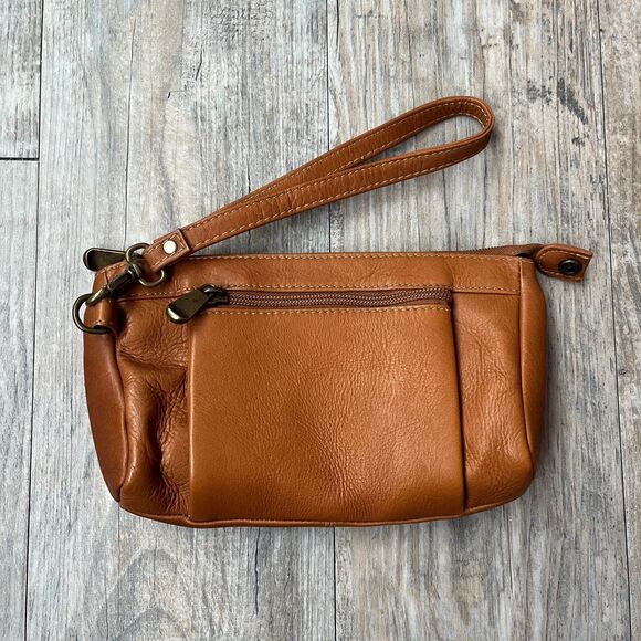 Le Donne Wristlet Leather Brown Vintage Neautral Minimalist Strap Wallet - Picture 1 of 6